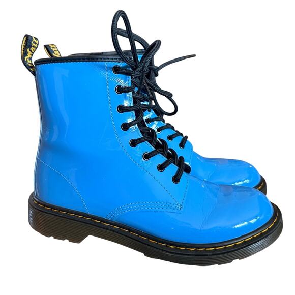 Dr. Martens Shoes - Dr. Martens 1460 Patent Leather Bright Blue Lace Up Boots Women SZ 6 Grunge EUC